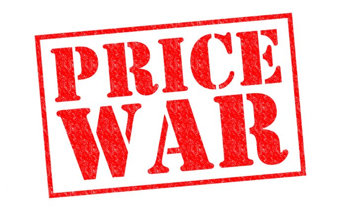 PRICE WAR red Rubber Stamp over a white background.